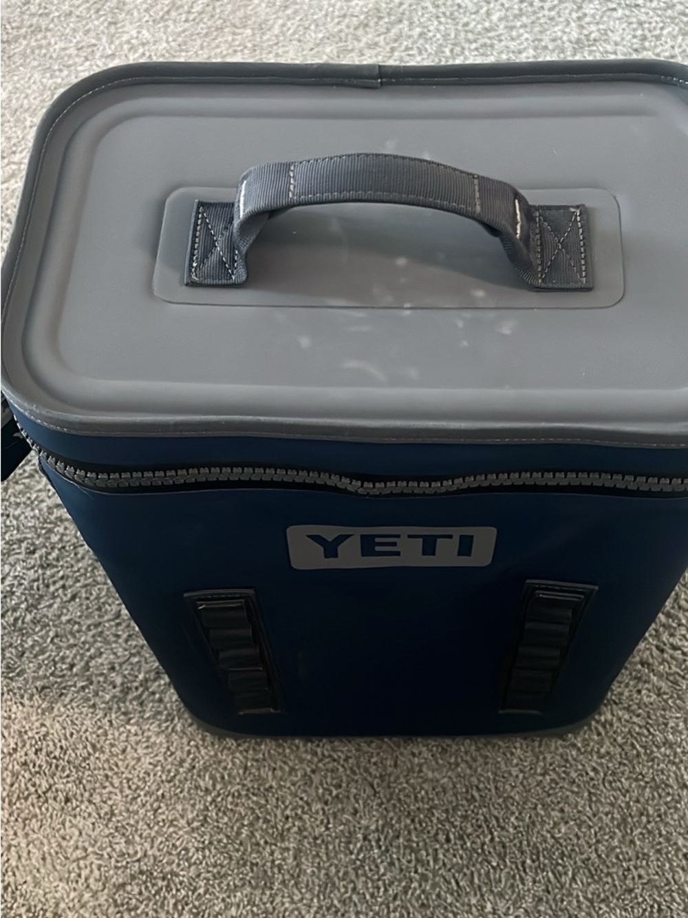 Yeti Navy Blue Soft Cooler with Gray Top and Black Handle